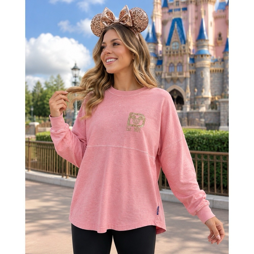 Disney Spirit Jersey Small WDW Walt Disney World Pink Glitter Logo Sweatshirt